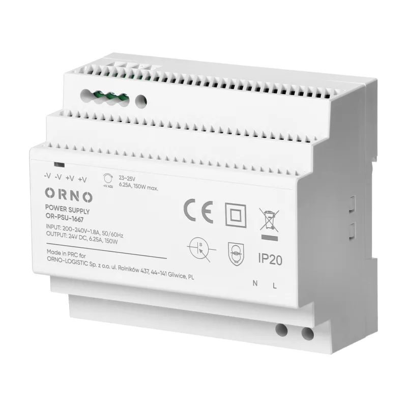 ORNO Napájací zdroj na DIN lištu 24VDC, 6.25A, 150W, 6 modulov
