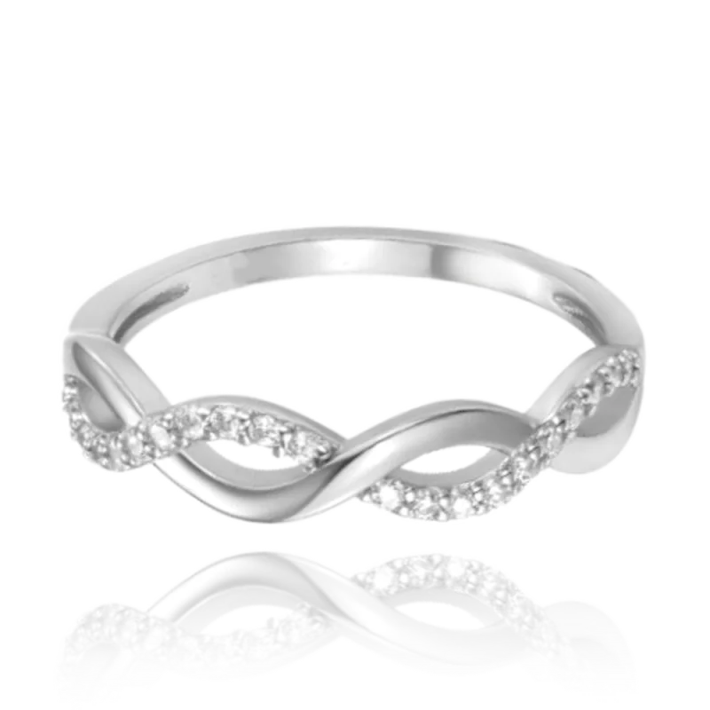 MINET Překřížený stříbrný prsten s bílým zirkonem vel. 57 JMAN0510SR57