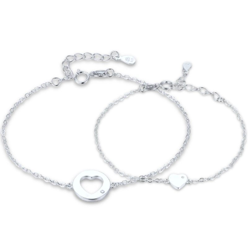 MINET Stříbrný set náramků se srdíčkem - matka a dcera