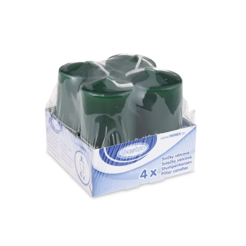 Svíčka válcová Ø 40 x 80 mm tmavě zelená [4 ks] (33106)