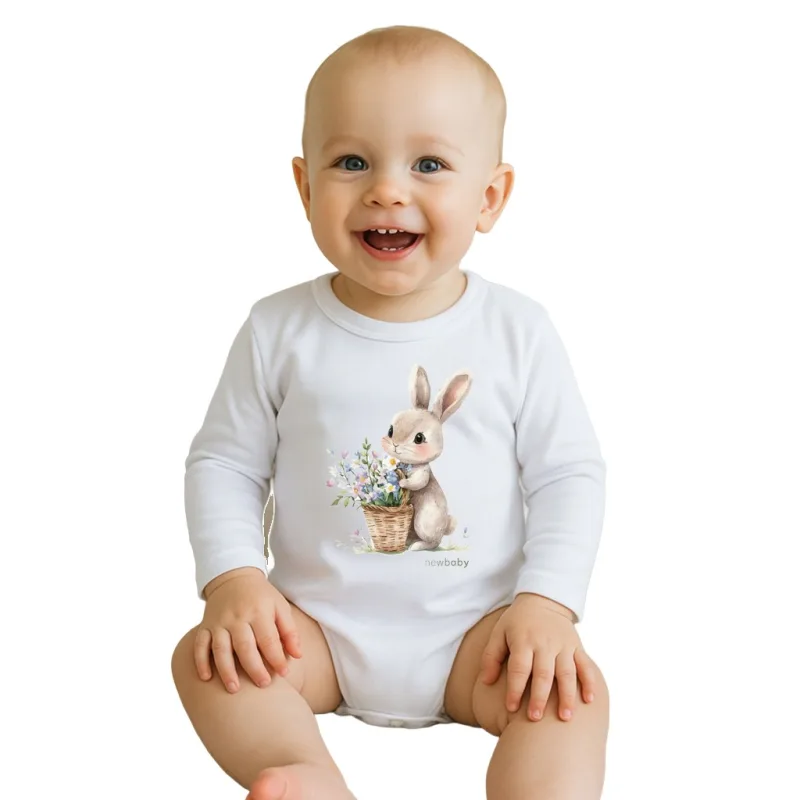 Detské body s potlačou New Baby Králiček s kvetinkami