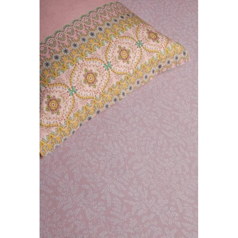 Pip Studio Leafy kvalitní bavlněné prostěradlo s lycrou 90x200/220 cm, růžové