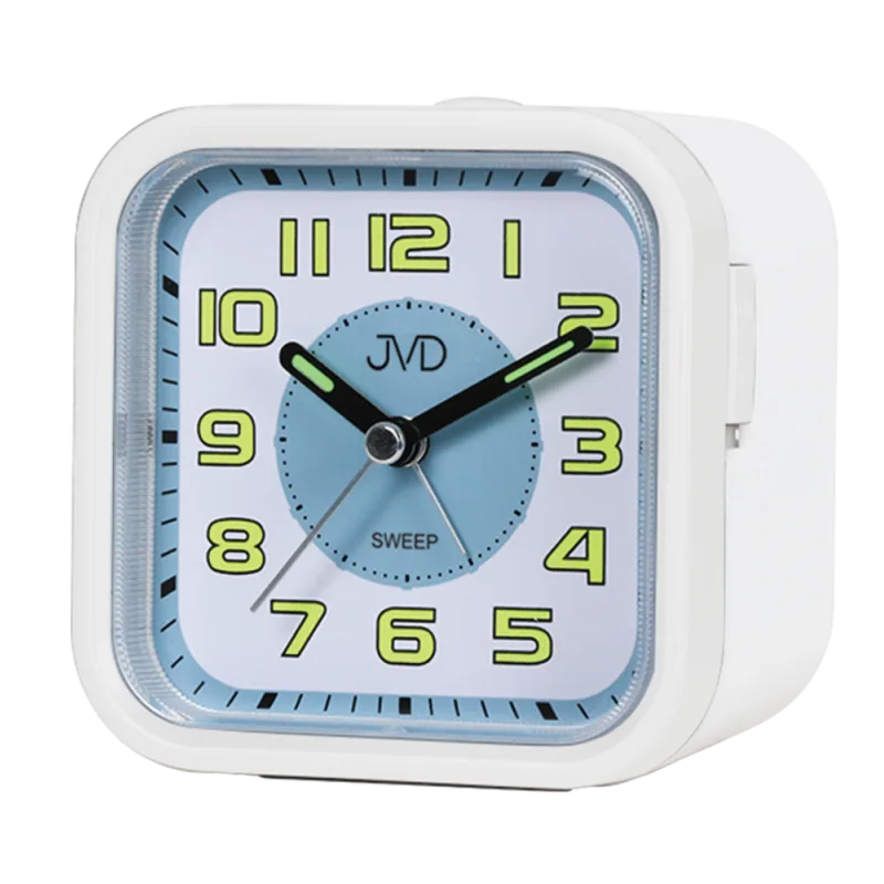 JVD Bílý tichý netikající ručkový budík s LED osvětlením JVD SRP9504.3
