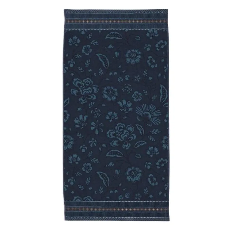Pip Studio Jasmine Jacquard bavlněná froté osuška tmavě modrá 70x140 cm