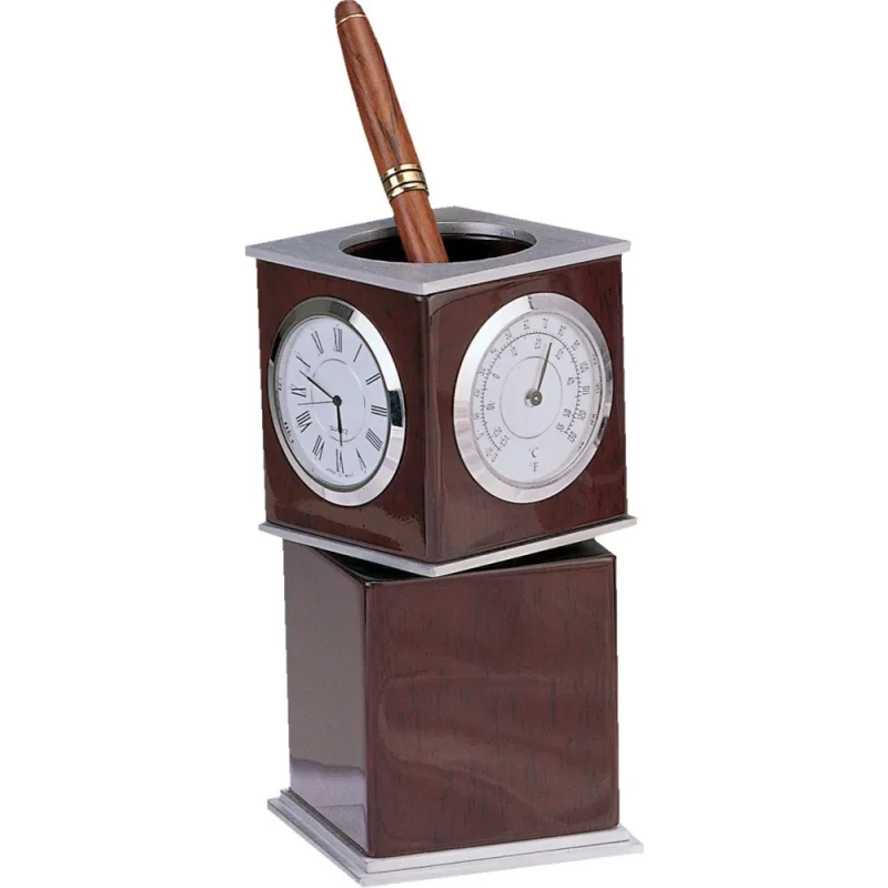 MPM Otočné dřevěné hodiny s teploměrem a vlhkoměrem MPM Dusty I05.1219.55.W