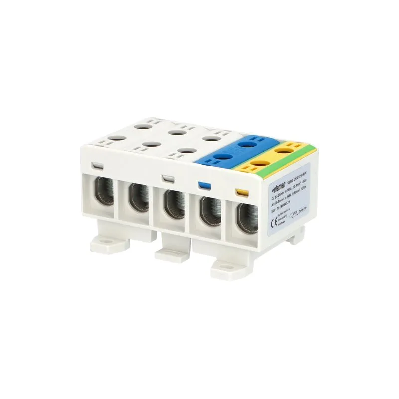 ELEMAN Svorka univerzálna UK 50/3x1A+N/PE, 160A, 5x50mm2 5pól, AL/CU, krytá, 3 x sivá/modrá/zeleno-žltá, na DIN a Montážnu dosku