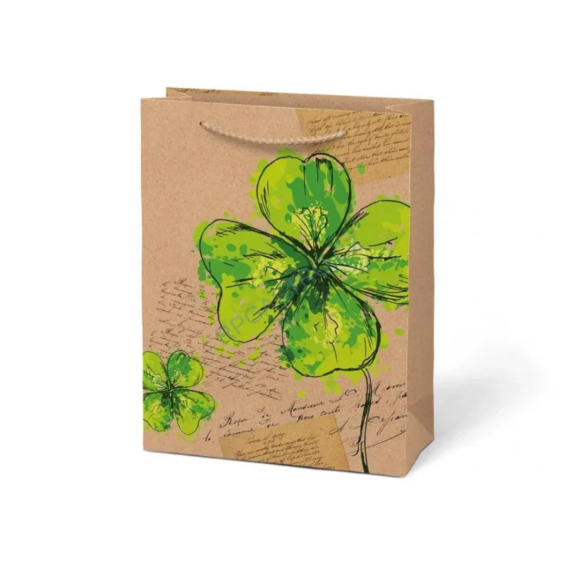 Papírová taška dárková vel.M KRAFT motiv čtyřlístek 190x250x90 mm (5251454.4)
