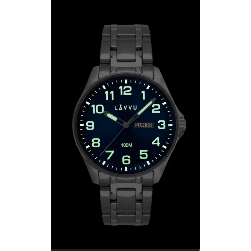 Ocelové pánské hodinky LAVVU BERGEN Blue se svítícími čísly LWM0141
