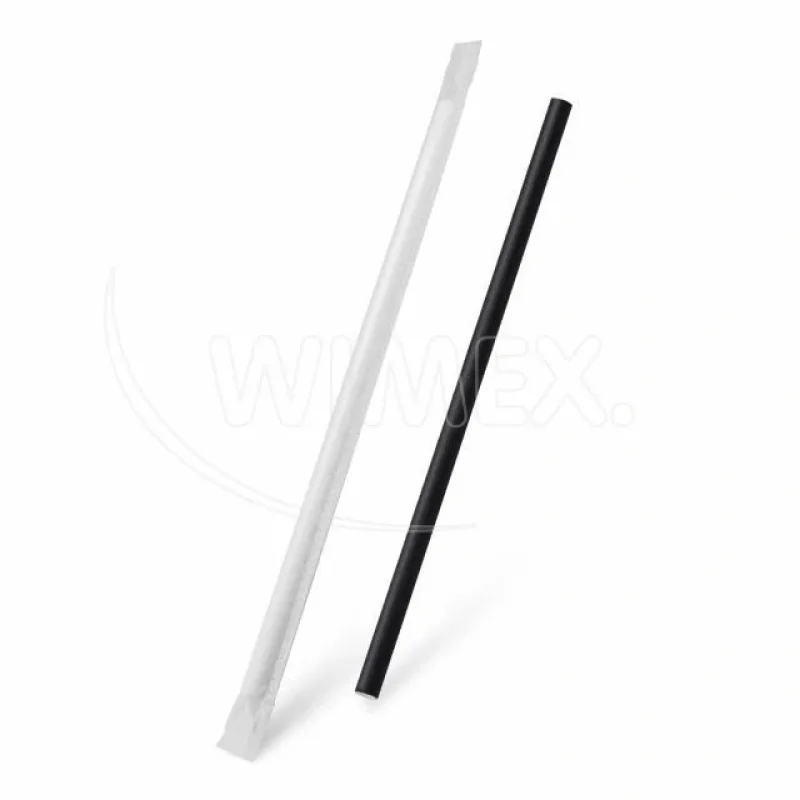 Slámky papírové Jumbo černé Ø8 mm x 25cm jednotlivě balené [100 ks] (40939)