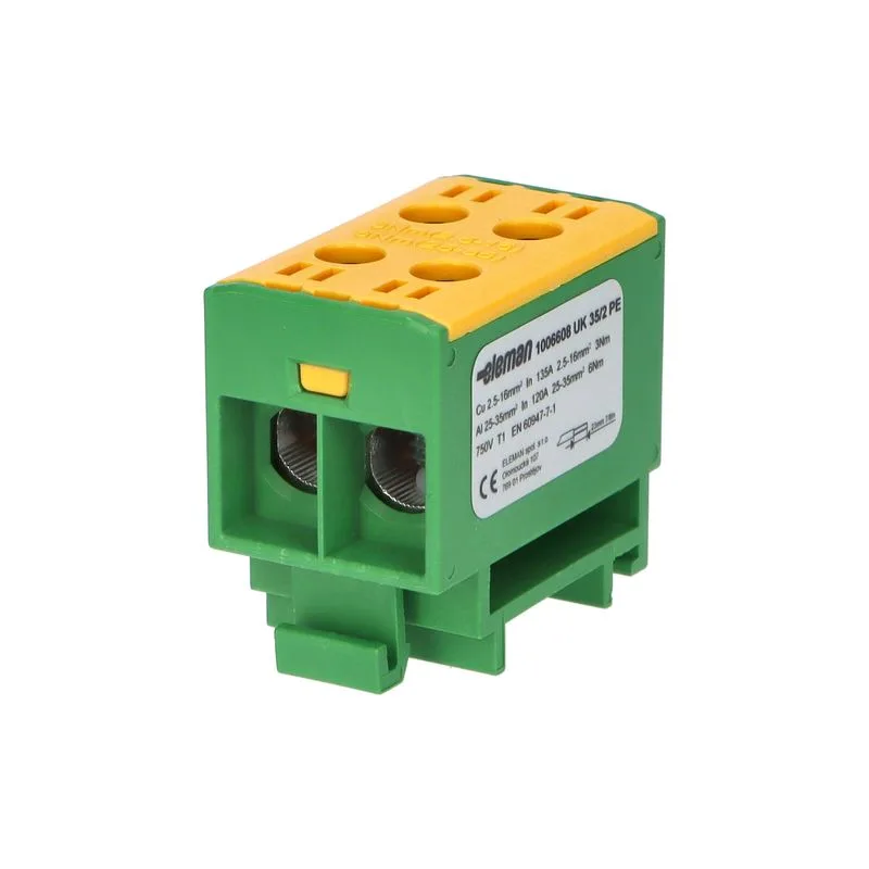 ELEMAN Svorka univerzálna dvojitá UK 35/2 PE, 135A, 2x35mm2 1pól, AL/CU, krytá, zeleno-žltá, na DIN lištu