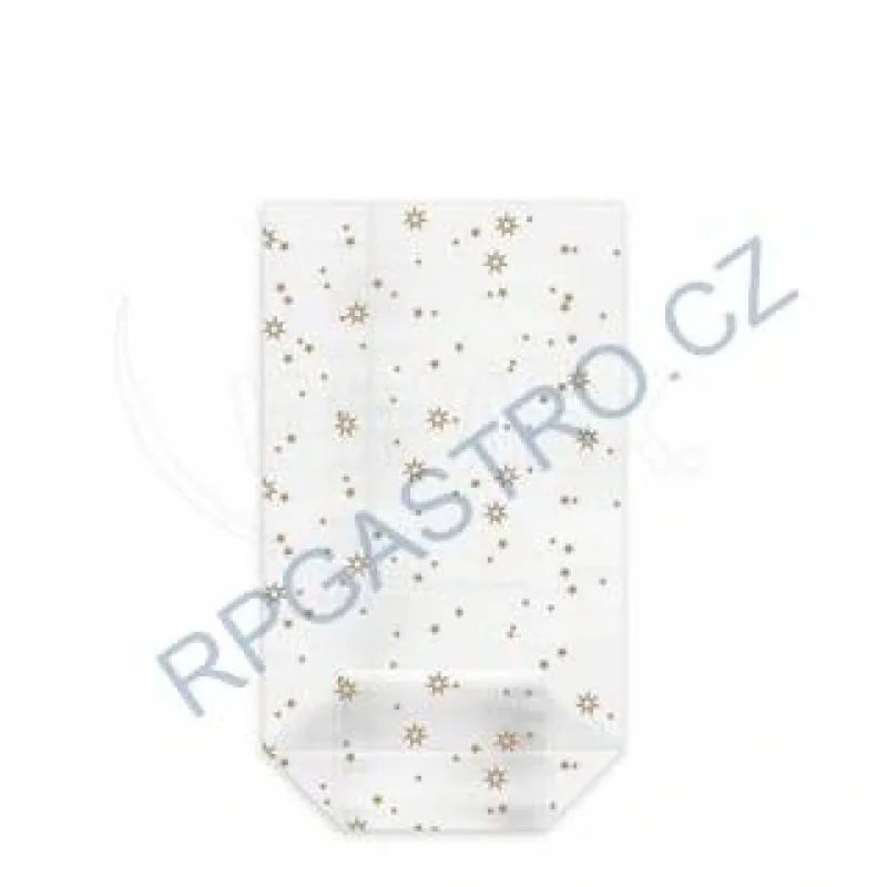 Sáček čirý (OPP) s křížovým dnem Hvězdy zlaté 11,5 x 19 + 4,5 cm [1 ks] (93111.1) (Celofánový sáček čirý (OPP) s křížovým dnem Hvězdy zlaté 11,5 x)