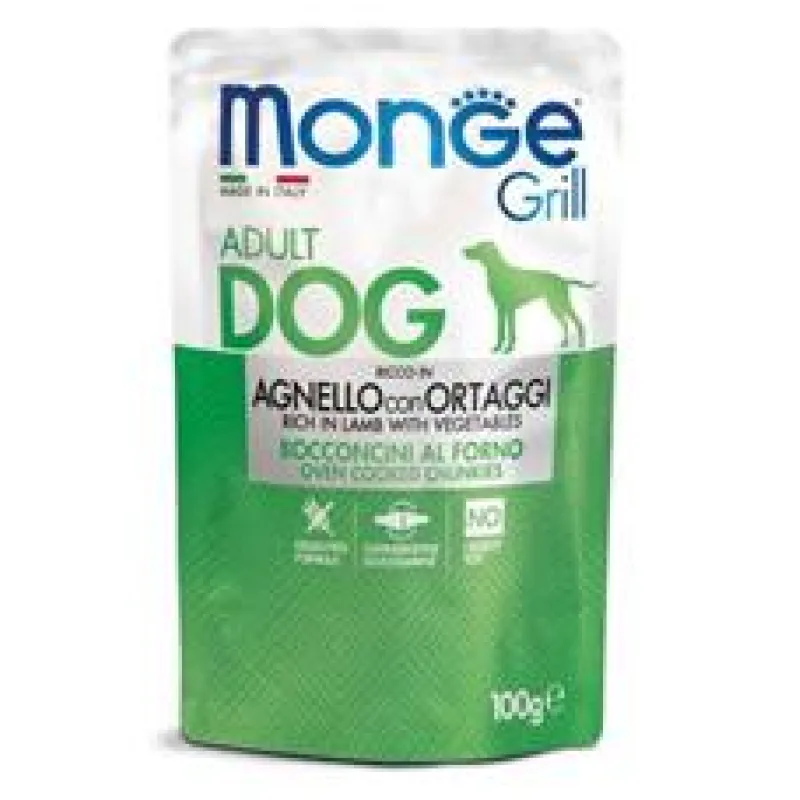 MONGE GRILL kapsička jehněčí se zeleninou pro psy 100 g