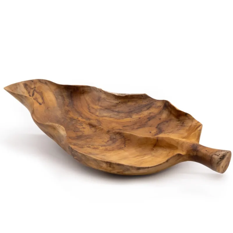 Veľká Misa na Ovocie z Teakového Dreva v Tvare Listu - 40x24x5cm