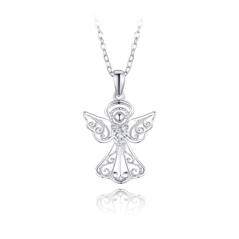 MINET Stříbrný náhrdelník anděl s bílým zirkonem JMAN0599SN45