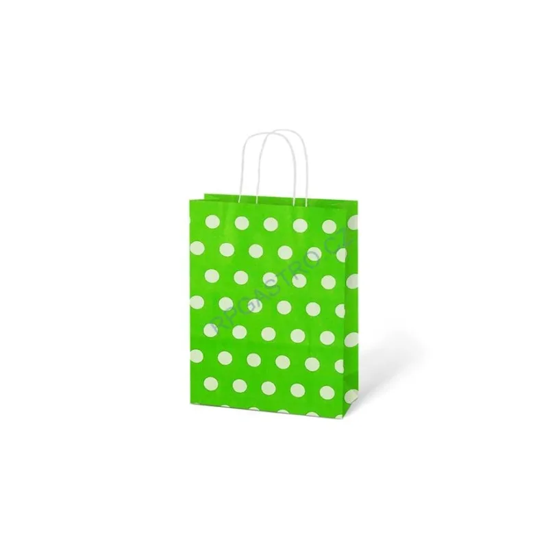 Papírová taška dárková vel.M 210x270x110 mm zelená s bílými puntíky (5251326.2)