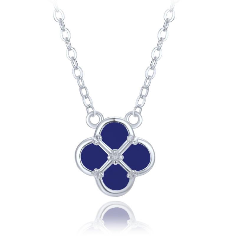 MINET Stříbrný náhrdelník čtyřlístek s lapisem JMAS7058BN47
