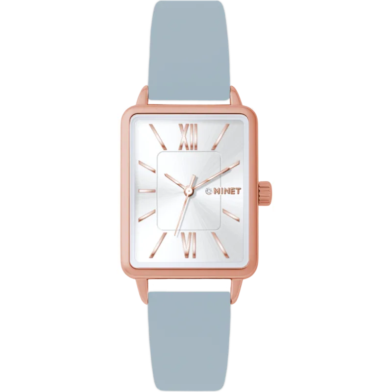 MINET Rosegold dámské hodinky SIENA s šedým koženým řemínkem MWL5436