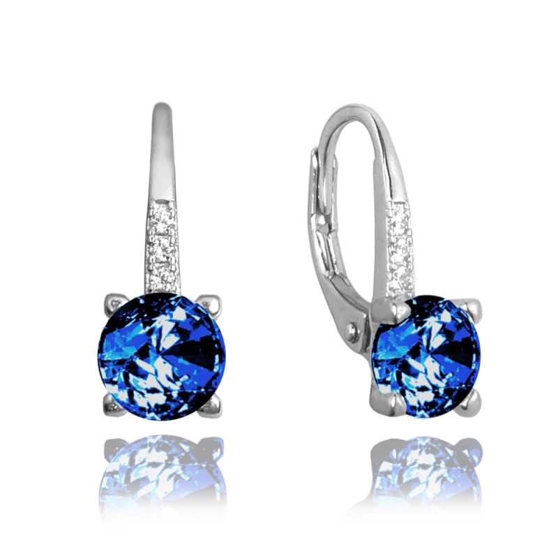 MINET Elegantní stříbrné náušnice s tmavě modrým zirkonem