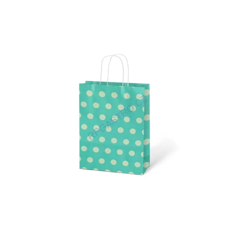Papírová taška dárková vel.M 210x270x110 světle zelená s bílými puntíky (5251326.4)
