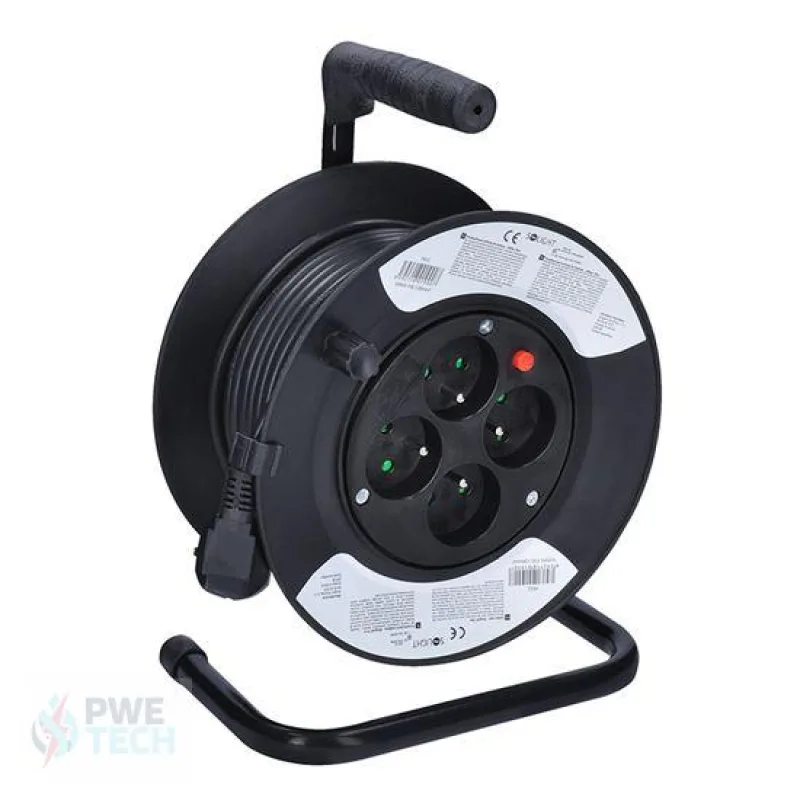 Solight Holding s.r.o. Predlžovací prívod na bubne,4 zásuvky,15m, čierny kábel, 3x1mm2