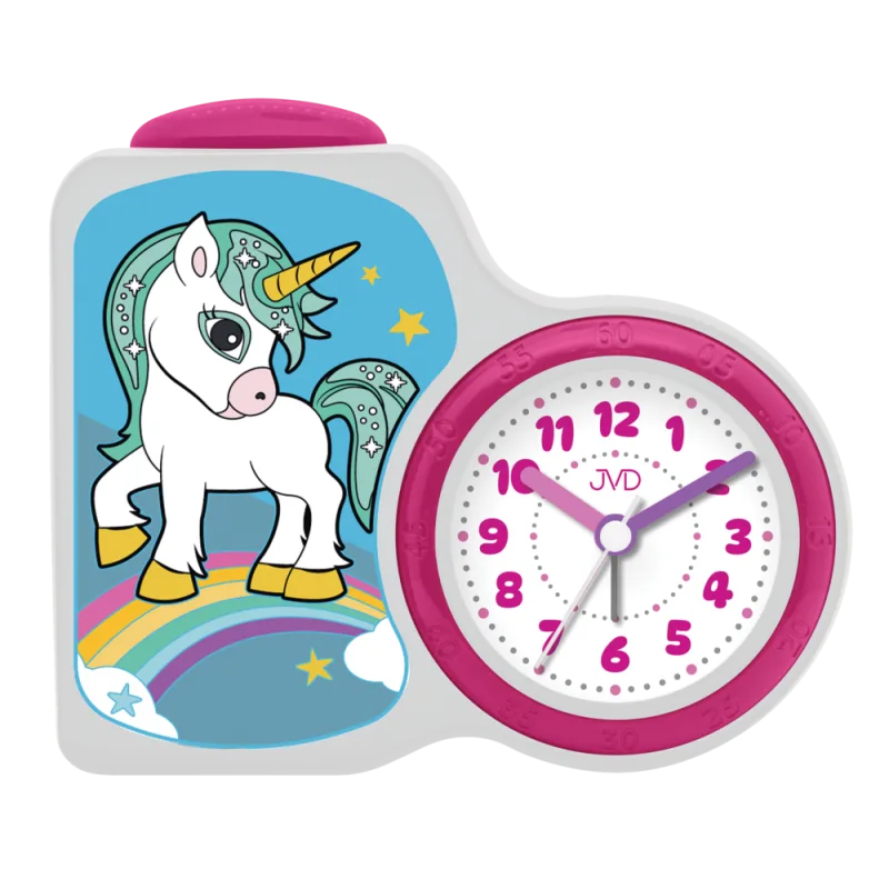 JVD Dětský bateriový netikající tichý sweep budík JVD SRP163.2 s jednorožcem