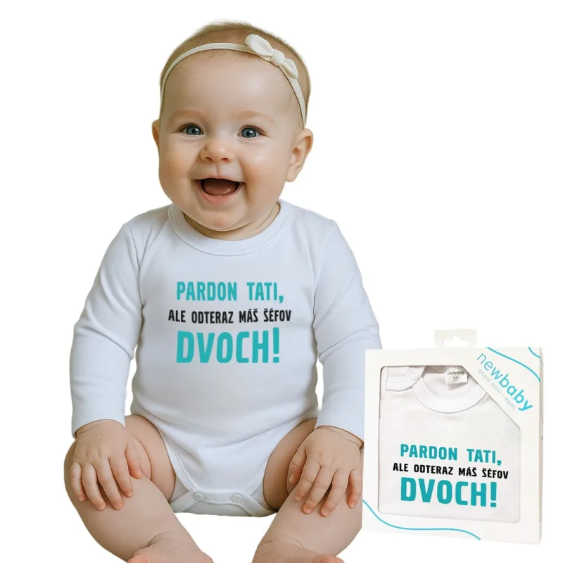 Body s potlačou New Baby Pardon tati,... máš šéfov dvoch! - darčekové balenie