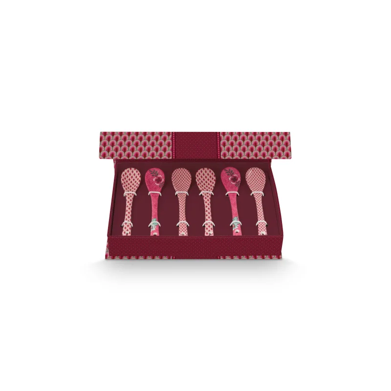 Pip Studio Flower Festival Oriental sada 6 kusů porcelánových lžiček 13cm, růžová