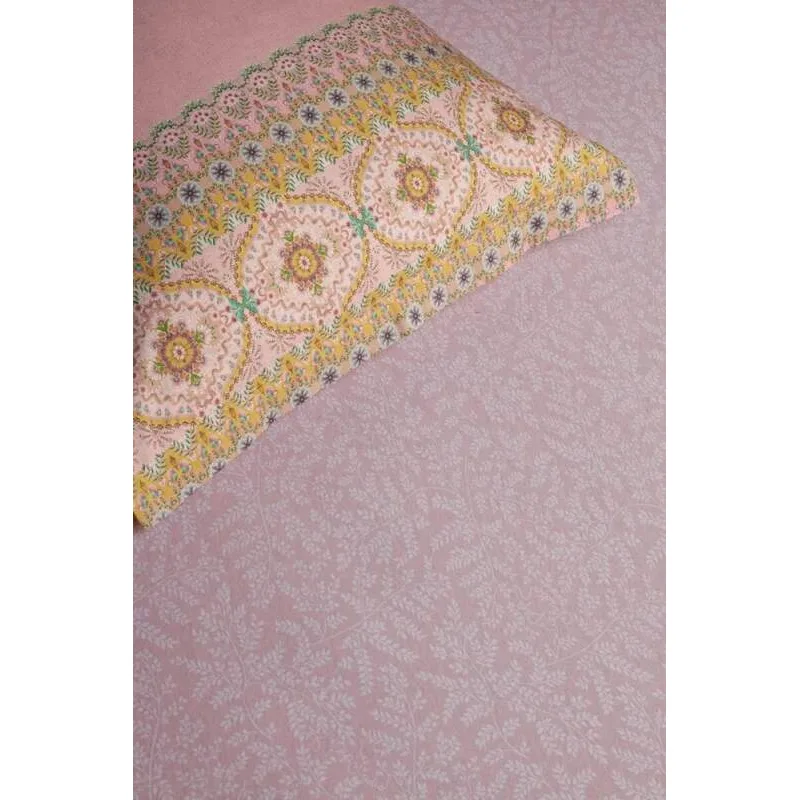 Pip Studio Leafy kvalitní bavlněné prostěradlo s lycrou 140x200/220 cm, růžové