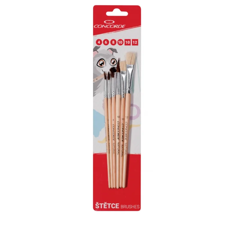 Sada štětců CONCORDE Natural kulaté, ploché 6 ks, blistr - CH1C