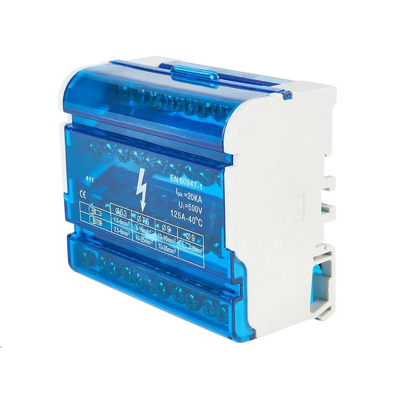 VCX Power Distribučný blok VCX BLK 411 / 4 póly / 11 otvorov / 125A / na DIN lištu