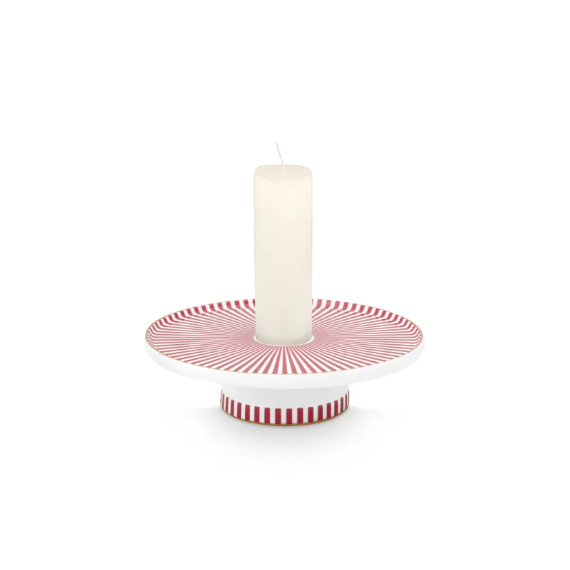 Pip Studio Royal Stripes svícen 14 cm, růžový
