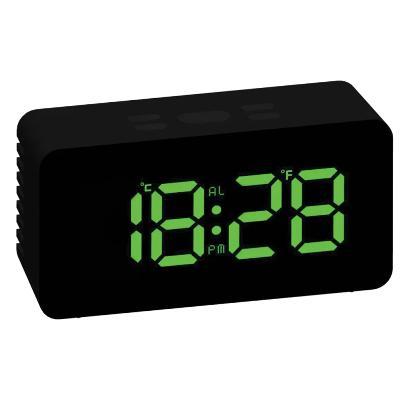 JVD Digitální černý budík do sítě se zelenými LED svítícími čísly JVD SB3658.1