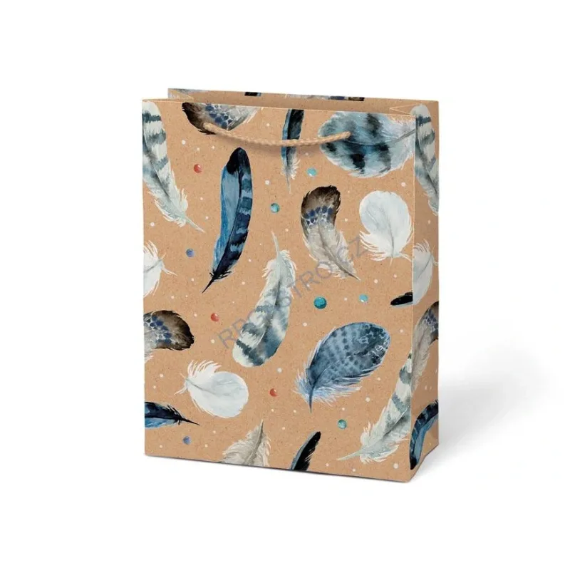 Papírová taška dárková vel.M KRAFT motiv barevná pírka 190x250x90 mm (5251454.1)