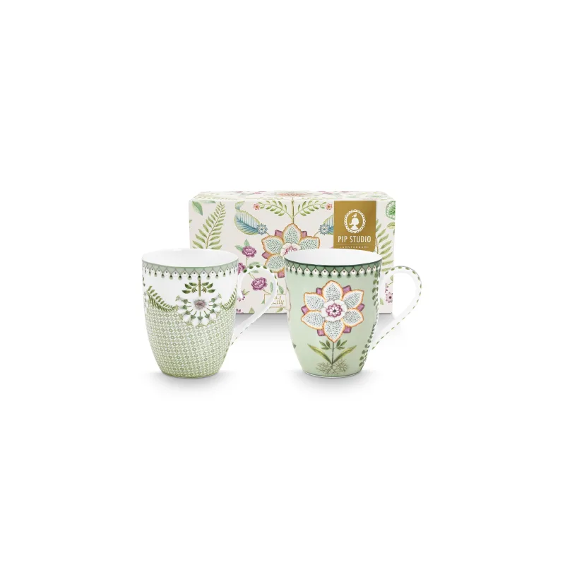 Pip Studio Lily & Lotus sada 2 hrnků 350ml, zelený