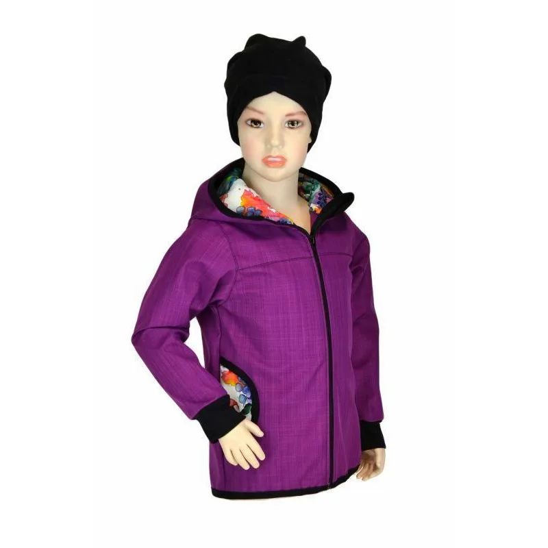 Detská bunda - bambusový softshell - ostružina/rozkvitnutá zahrada, veľ. 80-116