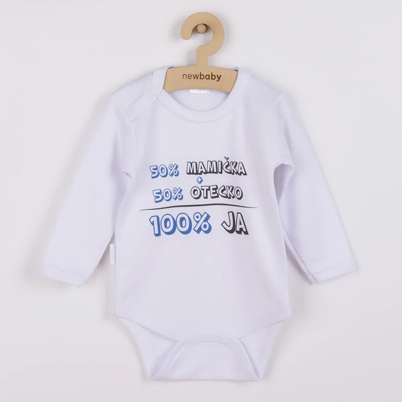 Body s potlačou New Baby 50% MAMIČKA + 50% OTECKO - 100% JA modré