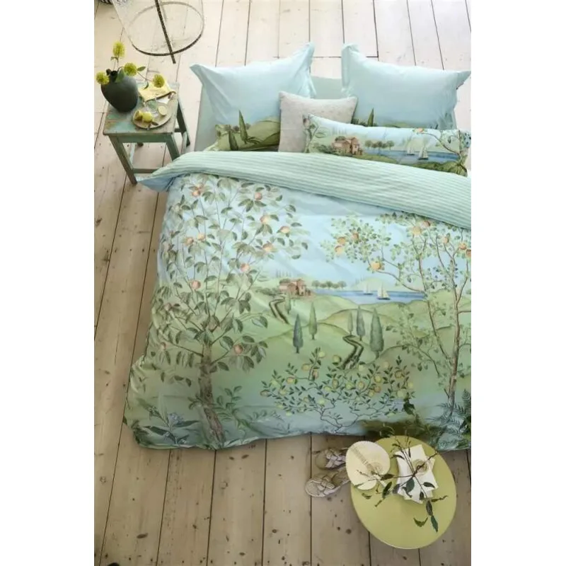 Pip Studio perkálové povlečení La Campagna zeleno-modré 200x200 + 2x 70x90 cm