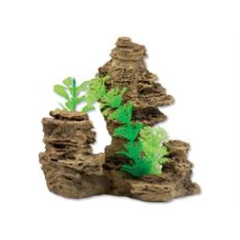 Dekorace Skála s rostlinou 14 cm 1 ks