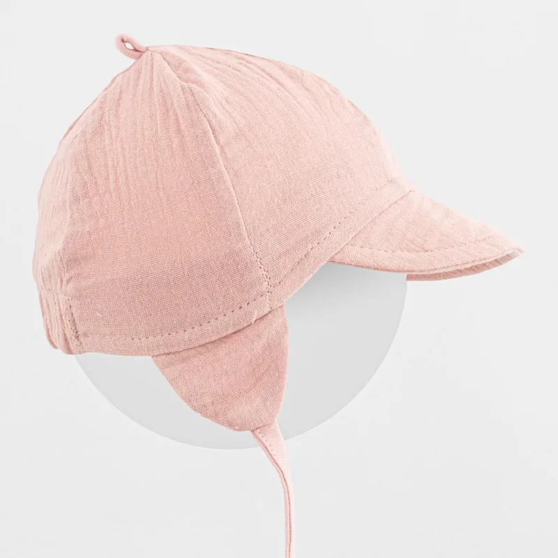 Detská letná mušelínová čiapka so šiltom New Baby ružová