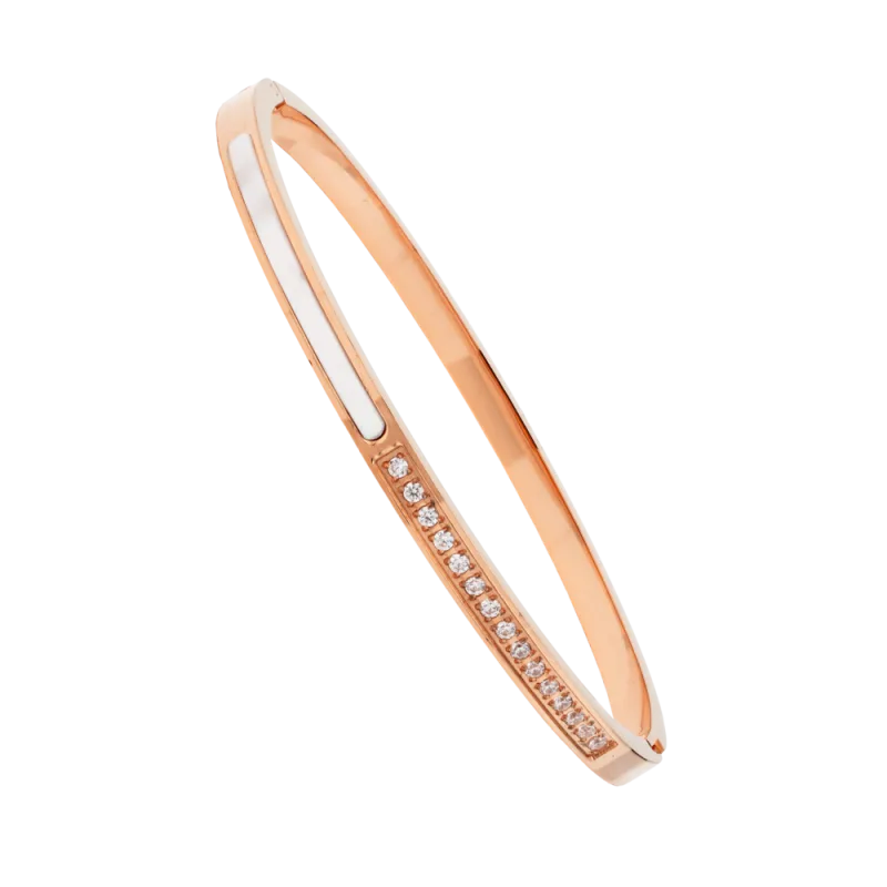 JVD Dámský pevný ocelový rose gold náramek se zirkony JGB8R