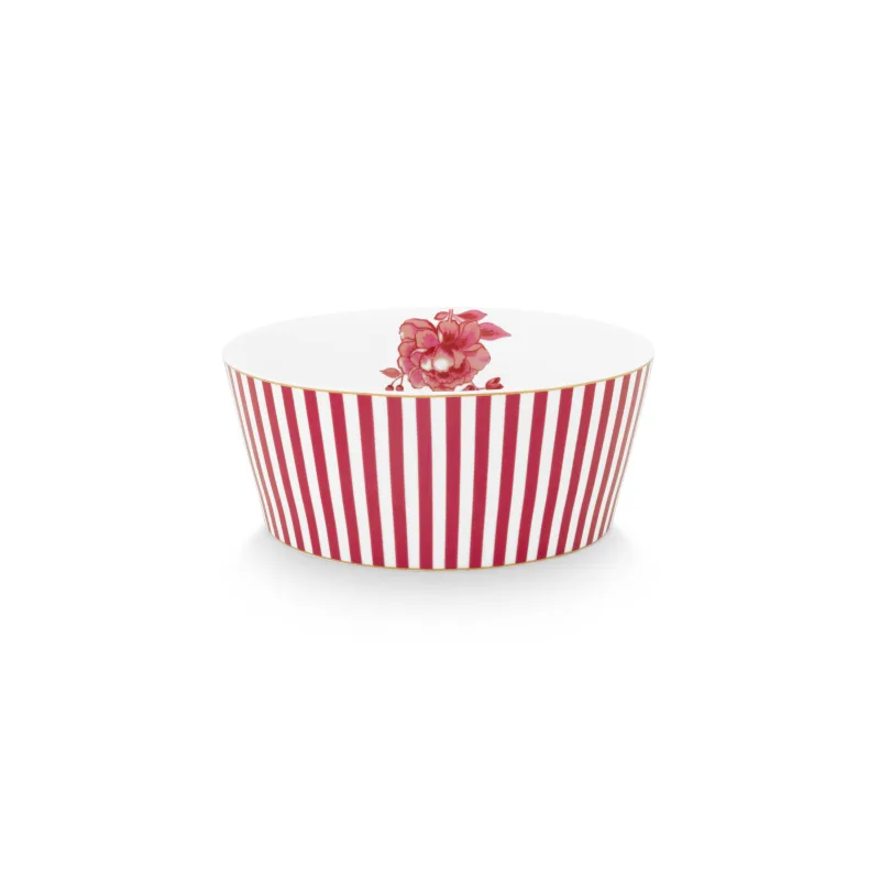 Pip Studio Royal stripes miska Ø15cm, bílo-tmavě růžová