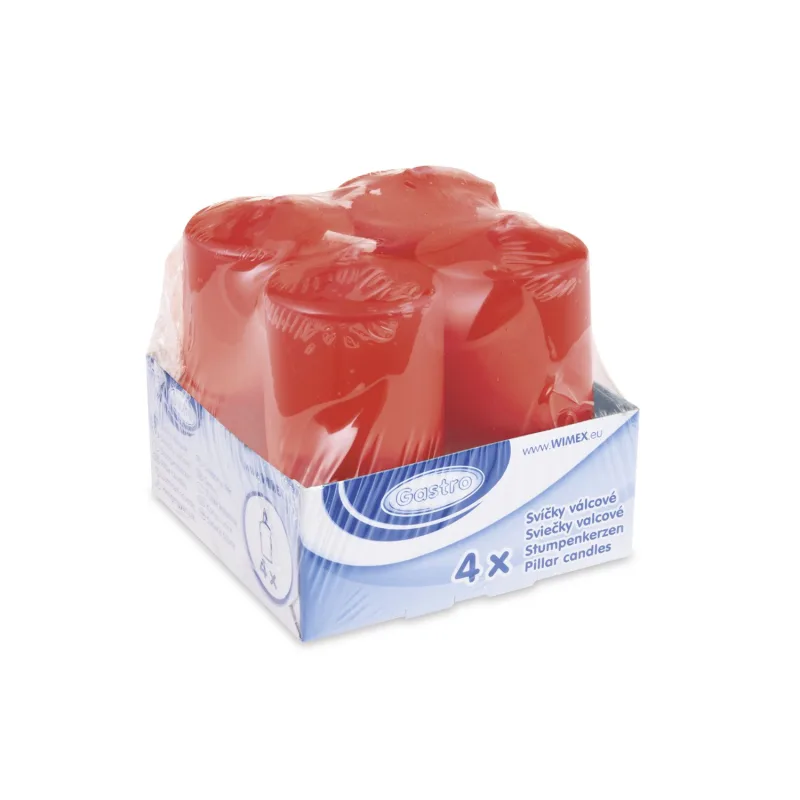 Svíčka válcová Ø 40 x 80 mm červená [4 ks] (33101)