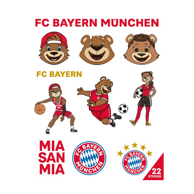 FC Bayern München - Bayern Mníchov sada detských nálepiek (2 hárky, spolu 22 nálepiek)