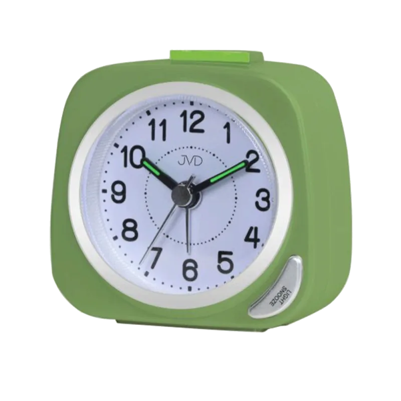JVD Zelený tichý ručkový budík s plynulým chodem a podsvícením JVD SRP7202.3