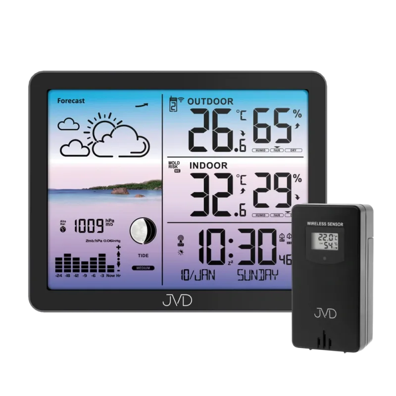 JVD Černá barevná rádiem řízená meteorologická stanice JVD RB3566.1