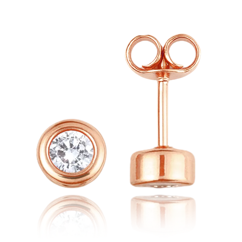 MINET Elegantní zlaté náušnice z růžového zlata s bílými zirkony Au 585/1000 1,35g JMG0273WRE01