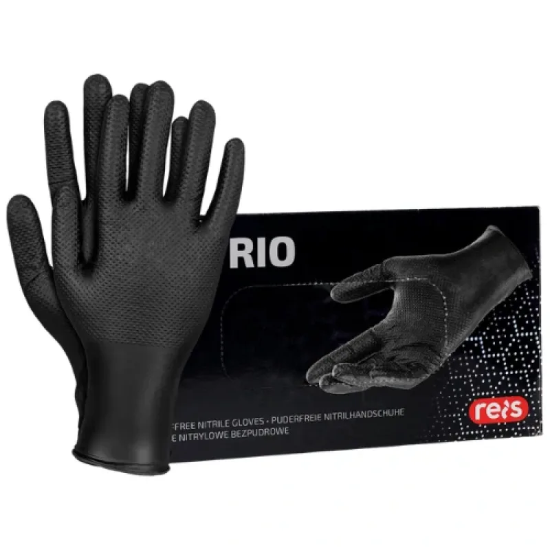 Reis RNITRIO GRIFF rukavice bez púdru s diamantovou textúrou čierne 50 KS