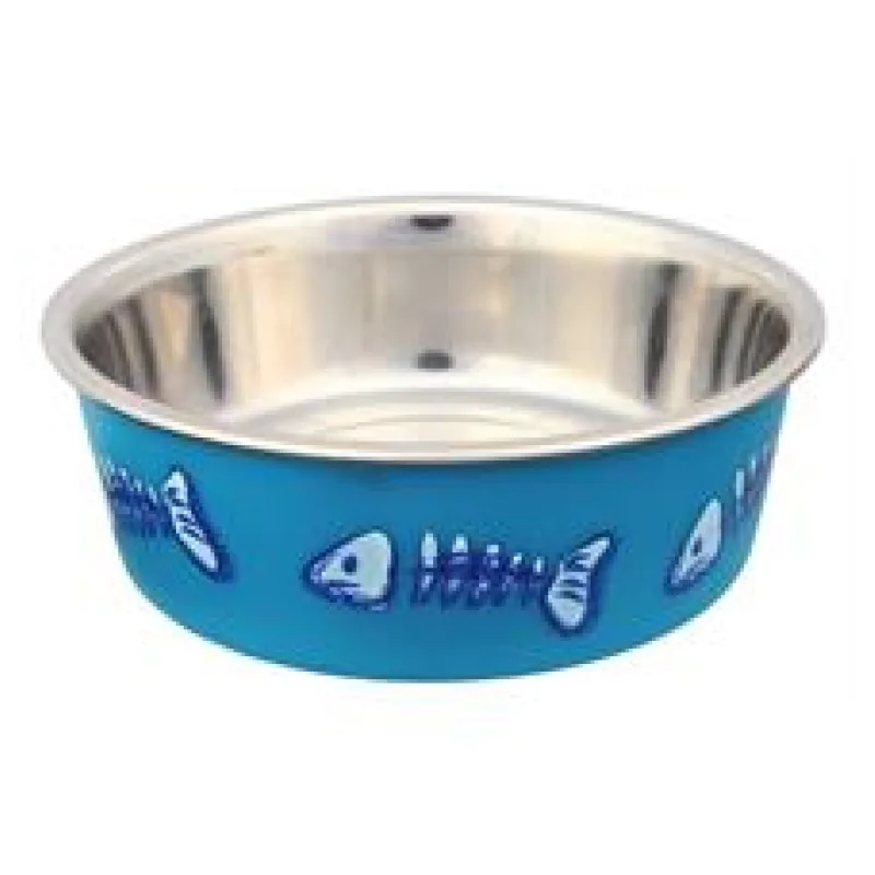 Nerez miska pro kočky s barevným potiskem tyrkysová 0,3 l/ 12 cm