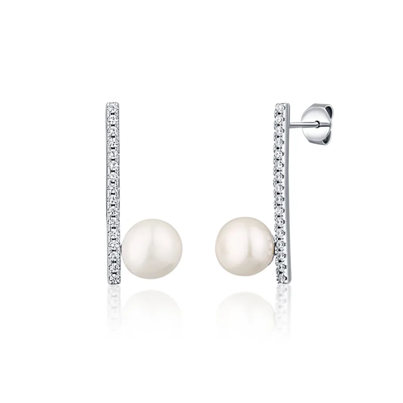 JVD Dámské stříbrné náušnice se zirkony a perlami na puzetku SVLE0564SD2P100