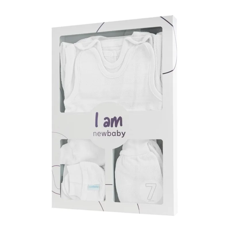 7-dielna dojčenská súpravička do pôrodnice New Baby I AM biela